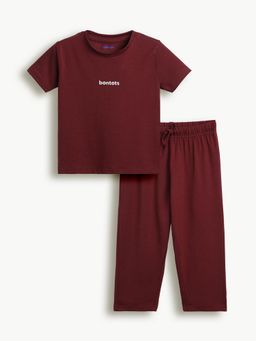 Bontots - Maroon Kids Unisex Lyocell Cotton T-Shirt With Pyjama