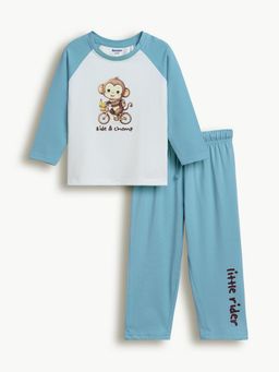 Bontots - Blue Unisex Lyocell Cotton T-Shirt With Pyjama