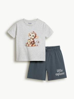 Bontots - Grey Kids Unisex Lyocell Cotton T-Shirt With Shorts