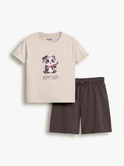 Bontots - Beige Kids Unisex Lyocell Cotton T-Shirt With Shorts