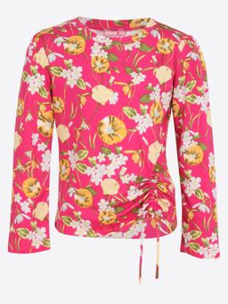 Cutecumber - Girls Cotton Knit Floral Printed Pink Top