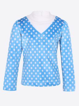 Cutecumber - Girls Blue Polka Dot Printed Acrylic Full Sleeve Top