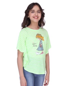 Cutecumber - Girls Green Striped Applique Kaftan Top
