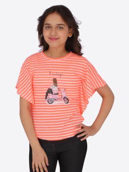 Cutecumber - Girls Orange Striped Kaftan Top