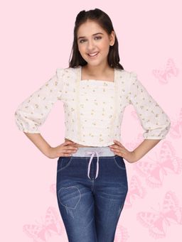 Cutecumber - Cream Girls Georgette Floral Printed Top