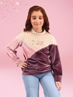 Cutecumber - Girls Pink And Wine Cotton Blend Colorblock Sweatshirt