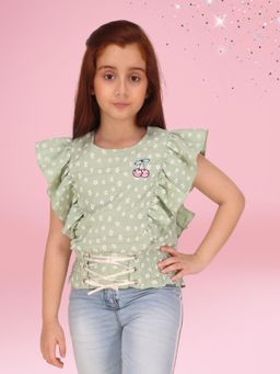 Cutecumber - Girls Charming Green Polka Dot Girls' Top