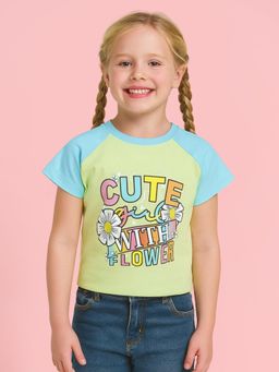 Cutecumber - Girl's Green Pullover T-Shirt For Girls With Printed Patch