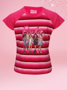 Cutecumber - Pink Fuchsia Striped Knit Fabric Half Sleeve T-Shirt
