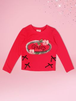 Cutecumber - Pink Red Printed Knit Full Sleeve T-Shirt