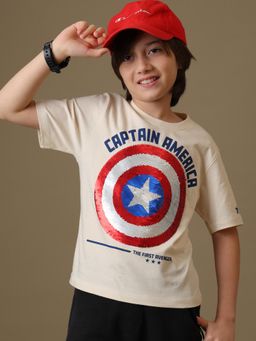 Kidsville - Beige Official Marvel Comics Captain America Boy's Reversible Cotton T-Shirt