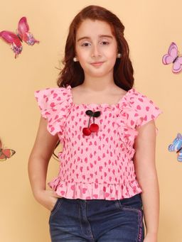 Cutecumber - Girls Pink Cotton Knit Smocked Top