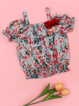 Cutecumber - Girls Grey Floral Printed Top
