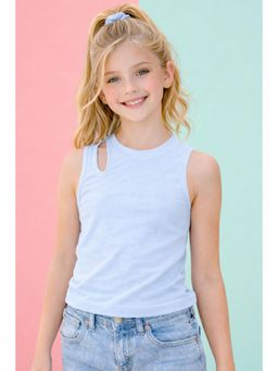 TotzTouch - Blue Girls Stylish Western Wear Shoulder Cut-Out Crop Top