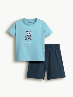 Bontots - Blue Kids Unisex Lyocell Cotton T-Shirt With Shorts