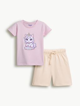 Bontots - Pink Kids Unisex Lyocell Cotton T-Shirt With Shorts