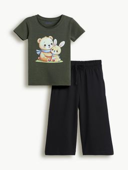 Bontots - Green Girls Lyocell Cotton T-Shirt And Pant