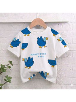Googo Gaaga - White Boys Cotton Duck Printed Half Sleeve Round Neck T-Shirt