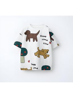 Googo Gaaga - Multi-Color Boys Puppy Print Cotton Half Sleeve Round Neck T-Shirt