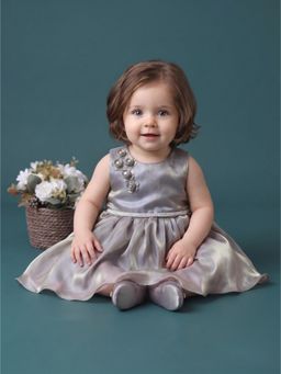 Blabber - Party Wear Frock With Booties - Grey