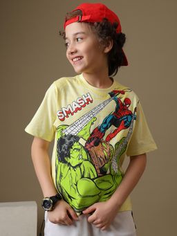 Kidsville - Yellow Official Marvel Comics Spider-Man Vs Hulk Regular Fit Cotton T-Shirt