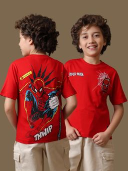 Kidsville - Red Official Spider-Man: Boy's Printed Regular Fit Pure Cotton T-Shirt