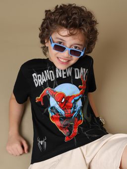 Kidsville - Black Official Spider-Man: Regular Fit Pure Cotton T-Shirt