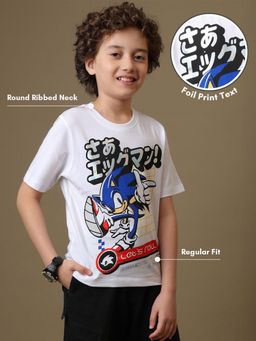 Kidsville - White Official Sonic Boy's Printed Pure Breathable Cotton Fabric T-Shirt