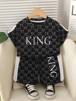 Googo Gaaga - Kids Boys Cotton Black Typography Printed Co-Ord Set