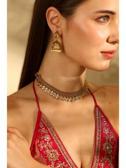 Biba - Women Gold Brass Necklace and Earrings Set
