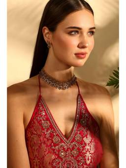 Biba - Women Gold Brass Necklace and Earrings Set