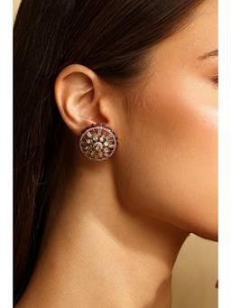 Biba - Women Red Brass Stud Earrings