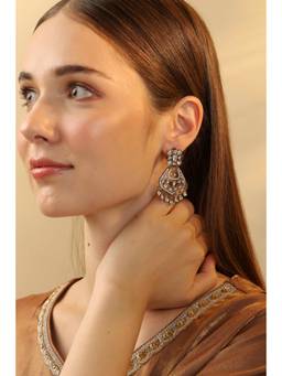 Biba - Women White Brass Drop and Dangler Earrings