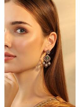 Biba - Women Green Brass Drop and Dangler Earrings
