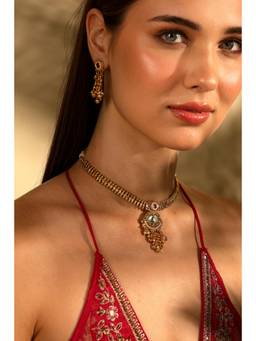 Biba - Women Mint Green Brass Necklace and Earrings Set
