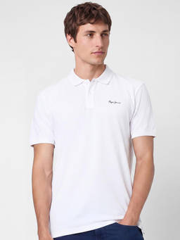 Pepe Jeans - White Solid Pure Cotton Regular Fit Polo T-Shirt
