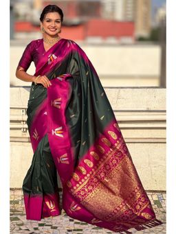 SGF11 - Women Green Woven Saree with Unstitched Blouse
