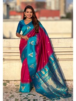 SGF11 - Women Pink Woven Saree with Unstitched Blouse