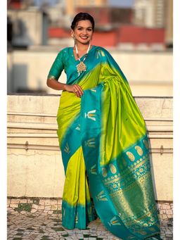 SGF11 - Women Green Woven Saree with Unstitched Blouse