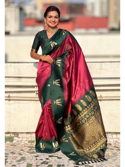 SGF11 - Women Maroon Woven Saree with Unstitched Blouse