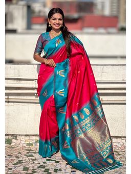 SGF11 - Women Pink Woven Saree with Unstitched Blouse