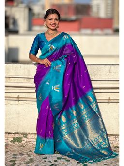 SGF11 - Women Purple Woven Saree with Unstitched Blouse