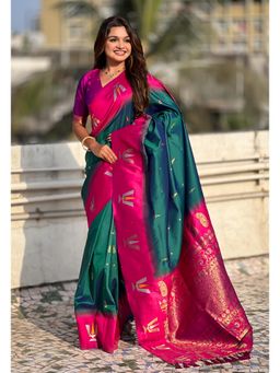 SGF11 - Women Green Woven Saree with Unstitched Blouse