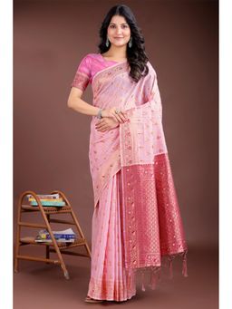 Mysilklove - Female Pink Woven Saree with Unstitched Blouse