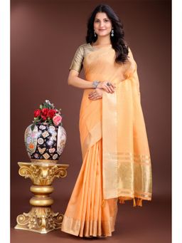 Mysilklove - Female Orange Woven Saree with Unstitched Blouse