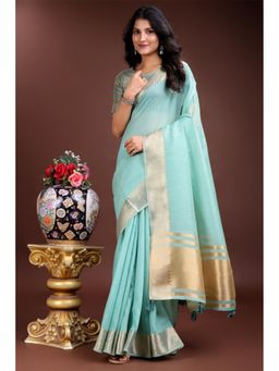 Mysilklove - Female Blue Woven Saree with Unstitched Blouse