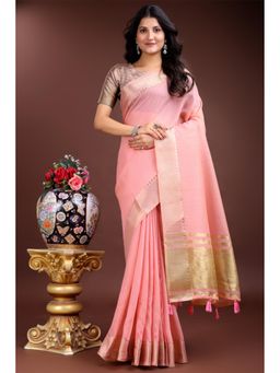 Mysilklove - Female Pink Woven Saree with Unstitched Blouse