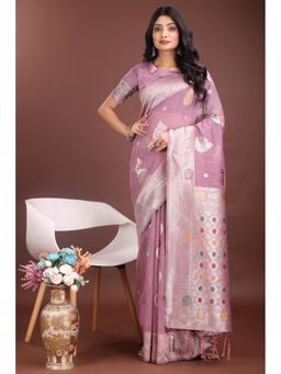 Mysilklove - Female Purple Woven Saree with Unstitched Blouse