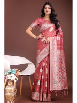 Mysilklove - Female Peach Woven Saree with Unstitched Blouse