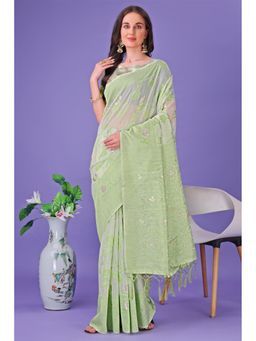 Mysilklove - Female Green Floral Saree with Unstitched Blouse